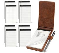 WEMATE 10 Pieces Small Notepad Holder Set Pocket Notebook - Included Mini Pocket Notepad Holder Set with 8 Memo Book Refills and Metal Pen for Meetings, Daily Records, and Notes 3 x 5 Inch (Brown)