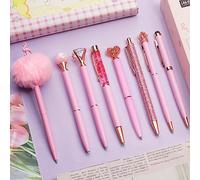 WEMATE 8-Piece Ballpoint Pen Set, Bling Ballpoint Pens for Women, Girlish Pens, Ballpoint Pens with Black and Blue Ink, Gifts for Wedding, Bridesmaid, Office (Pink)