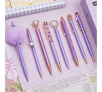WEMATE 8Pcs Ballpoint Pens Set Ballpoint Pen Bling in Black & Blue Ink Metal Crystal Diamond Pen for Journaling Glitter Fancy Pens Gifts for Women Wedding Office (Black)