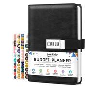 WEMATE Budget Planner 2025 with Lock, Monthly Budget Book with Expense Tracker Notebook, Undated Financial Planner to Manage Your Money, A5 Leather Account & Budget Book, Black