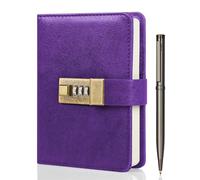 WEMATE Diary with Lock, A6 PU Leather Diary with Lock, 192 Pages, Lock Journal, Password Notebook with Pen & Gift Box, Women 4.3 x 15.7 cm, Purple