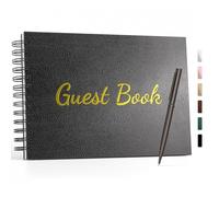 WEMATE Guest Book,Leather Memorial Guestbook,Suitable for Funeral,Graduation and Special Events,Polaroid Guest Book with A Pen,136 Blank&Lined Pages for Sign in and Photos 7"x10″ (Black)