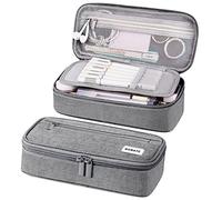 WEMATE Large Pencil Case Aesthetic, Big Capacity Canvas Pouch with Zipper, Marker Pen Case for Women & Men, Portable Stationery Pencil Bag for Office, Light Grey