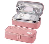 WEMATE Large Pencil Case, Pencil Pouch with Zipper Compartments, Aesthetic Pencil Case for Adults, Stationery Pouch Pen Case for Office, Pink