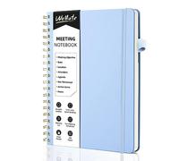 WEMATE Meeting Notebook B5 (7"x10") - PU Leather Planner Notebook with Agenda, Action Items & Notes - 200 Pages for Men&Women, Staff and Students, Meeting, Projects Planning - Light Blue