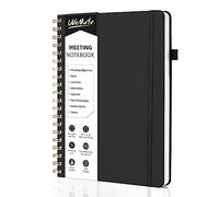 WEMATE Meeting Notebook B5 (7"x10") - PU Leather Planner Notebook with Agenda, Action Items & Notes - 200 Pages for Men&Women, Staff and Students, Meeting, Projects Planning - Black