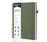 WEMATE Meeting Notebook for Work B5 (7"x10") - PU Leather Work Notebook with Agenda, Action Items & Notes - 200 Pages for Men&Women, Staff and Students, Meeting, Projects Planning - Olive Green