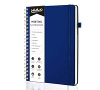 WEMATE Meeting Notebook for Work B5 (7"x10") - PU Leather Work Notebook with Agenda, Action Items & Notes - 200 Pages for Men&Women, Staff and Students, Meeting, Projects Planning - Dark Blue