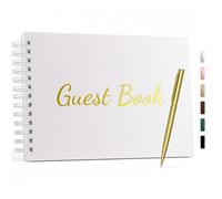 WEMATE Wedding Guest Book,Leather Weddings Receptions,Suitable for Baby Showers,Birthday and Special Events,Polaroid Guest Book with A Pen and 136 Blank&Lined Pages for Sign in and Photos 7"x10″ White