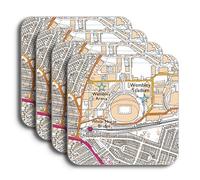 Wembley Stadium Football Ground Map Coaster Set, Wembley Stadium Map Set of 4 Coasters, Coaster Gift Set featuring map location of Wembley Stadium