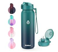 WEMEET 1 Litre Water Bottle with Removable Straw and Spout Lid Two Ways to Drink, 18/10 Stainless Steel Insulated Water Bottle, BPA-Free, Leak Proof, Double wall, for Sports, Gym (BLUE BLUE)