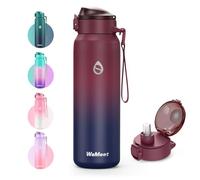 WEMEET 24oz Water Bottle With Removable Straw, BPA-Free, 18/10 Stainless Steel Double wall Insulated Water Bottle Leakproof for Sports, Gym, Travel, and School(RED BLACK)