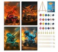 WEMEON 4 Pack Paint by Numbers for Children with Framed and Easel- Easy Paint by Numbers for Adults Beginner, Dinosaur Painting by Numbers Arts and Crafts Kits for Adults Beginner and Kids (8x12Inch)