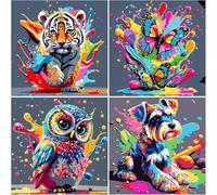 WEMEON 4 Pack Paint by Numbers for Children with Framed- Easy Paint by Number for Kids Ages 4-8-12, Simple Painting Kits for Kids for Gift Home Wall Decor(8x8Inch)