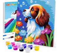 WEMEON Dog Paint by Numbers Kit for Children with Framed- Easy Paint by Number Crafts for Kids Ages 4-8-12, Simple Painting Kits for Kids for Gift Home Wall Decor(8x12Inch)