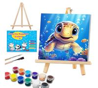 WEMEON Sea Turtles Paint by Numbers Kit for Children with Framed and Easel- Easy Paint by Number Crafts for Kids Ages 4-8-12, Simple Painting Kits for Kids for Gift Home Wall Decor(8x8Inch)