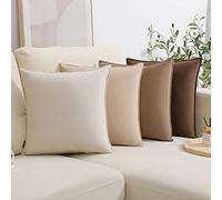 WEMEON Velvet Throw Pillow Covers Cushion Cases 18x18in Set of 4,Solid Color Pillows Soft Decorative Square Couch Pillow Covers,Mix and Match Home Decor for Sofa Bedroom Car Couch (Brown/Beige)
