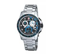 Wenger Battalion 111 Men's Chronograph Watch 70787 with Black Dial and Striking Blue Steel Bracelet