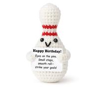 Weming Bowler Birthday Gift - Mini Crochet Bowling Ball Plush with Positive Sign, Handmade 4-inch, Strike Goals, Kawaii Desk Decor, Year-Round