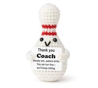 Weming Coach Appreciation Gift - Mini Crochet Bowling Ball Plush with Positive Sign, Handmade 4-inch, Lane Load Thanks, Desk Shelf Decor, Year-Round