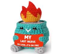 Weming Crochet Dumpster Fire Plush-Funny Office Desk Decor, “My Last Nerve-Oh Look, It’s on Fire!” Sign, Handmade Stress Relief Gag Gift, White Elephant Stocking Stuffer, Coworker Teacher Boss