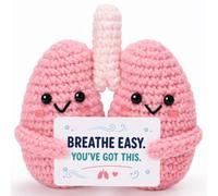 Weming Lung Cancer Gifts for Survivor, Lung Transplant Surgery Gift Handmade Crochet Pink Organ Plush with Encouragement Card, Get Well Soon Revovery Gift for Women Men