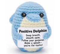Weming Positive Encouragement - Mini Crochet Dolphin Plush with Message Sign, Handmade 4-inch, Fin-Tastic Pun, Kawaii Desk Shelf Decor, Year-Round Uplift