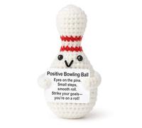 Weming Positive Sports Motivation - Mini Crochet Bowling Ball Plush with Message Sign, Handmade 4-inch, Strike Goals, Desk Decor, Year-Round Encouragement