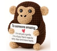 Weming Someone Amazing Gift - Mini Crochet Gorilla Plush with Fuzzy Friend Card, Handmade 8-10cm, Rainy Days Brave Hearts, Desk Shelf Decor