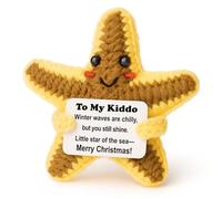 Weming Stocking Stuffers for Kids & Teen Girls - Mini Crochet Starfish Plush with Story Sign, Handmade 4-inch, Cute, Kawaii Desk Nightstand Locker Decor, Coastal Orange