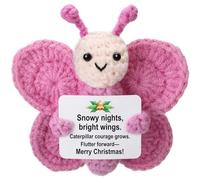 Weming Stocking Stuffers for Teen Girls - Mini Crochet Butterfly Plush with Story Card, Handmade 8-10cm, Cute, Kawaii Desk Nightstand Locker Decor, Secret Santa