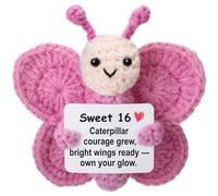Weming Sweet 16 Gift for Girls - Mini Crochet Butterfly Plush with 16th Birthday Message Sign, Handmade 4-inch, 16 Year Old Gift Idea, Kawaii Desk Shelf Decor, Coming-of-Age Present