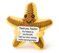 Weming Teacher Mini Crochet Starfish Plush with Story Sign, Handmade 4-inch, “Star of The Class”, Stocking Stuffer, Secret Santa, Classroom Desk Decor, Sea Pun