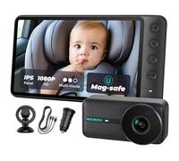 WEMOH Magnetic Baby Car Camera, 5'' 1080P HD IPS Magnetic Mount Display, Auto Night Vision, 360° Rotation with Split & Zoom Mode, USB-Powered Car Seat Camera for Rear Facing