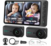 WEMOH Magnetic Dual Baby Car Camera for Two Kids, 1080P IPS Display with Magnetic Mount, 3 Modes(Zoom/Mirror/Split), Automatic Night Vision, USB-Powered Car Camera for Baby Rear Facing (2 Cams)