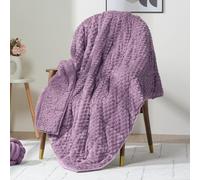 Wemore Fleece Weighted Blanket for Adults (60" x 80" 15lbs, Purple), Dual Sided Cozy Soft Sherpa Heavy Blanket, 3D Imitation Turtle Shell Warm Jacquard Flannel Weighted Blankets for Couch and Bed