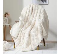 Wemore Fleece Weighted Blanket for Adults (60" x 80" 20lbs, Cream White), Dual Sided Cozy Soft Sherpa Heavy Blanket, 3D Imitation Turtle Shell Warm Jacquard Flannel Weighted Blankets for Couch and Bed