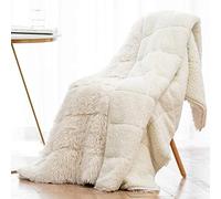 Wemore Shaggy Long Fur Faux Fur Weighted Blanket, Cozy and Fluffy Plush Sherpa Long Hair Blanket for Adult 15lbs, Fluffy Fuzzy Sherpa Reverse Heavy Blankets for Bed, Couch, Cream White, 60 x 80 Inches