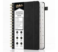 WEMTAE Spiral Address Book with Alphabetical Tabs, Leather Password Book, Telephone Journal Keep Contact Safe Hardcover Large Print for Seniors Home Office 5.8''×8.2'', Black (WM-XQDZB-Black)