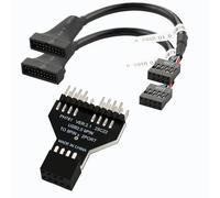 WENAIYAXU USB 2.0 Front Panel Header 9Pin 1 to 2 HUB 9Pin Mainboard Header Extension Adapter with 2Pack 9 Pin to 19 Pin Motherboard Internal Cable