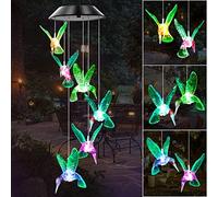 WENANA Green Hummingbird Solar Wind Chimes Color Changing Lights Outdoor, Best Gifts for Mom Grandma Women Wife Aunt Daughter Sister, Unique Mobile Wind Chime, Gardening Yard Decorations