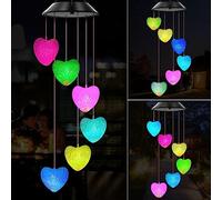WENANA Heart Solar Wind Chimes Color Changing Lights Outdoor, Best Gifts for Mom Grandma Women Wife Aunt Sister, Unique Mobile Wind Chime, Mothers Day Yard Decor, White