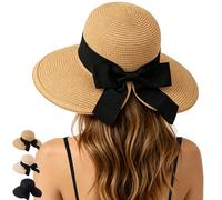 WENAUANG Wide Brim Straw Bucket Hat, Women's Sun Hat, Chapeau Femme Soleil with Bowknot, Women's Summer Hat for Travel, Holidays and Outdoor Activities