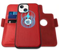 WenBelle for iPhone 15 (6.1 inch), 2-in-1 Magnetic Detachable,Shockproof,Genuine Leather Wallet Case,RFID Blocking Protection,Viewing Stand,Card Slots,Wireless Charging,Flip Cases (Red)