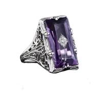 Wenbin 925 Sterling Silver Large Amethyst Ring Square Cut Gemstone Ring Wedding Ring Female Jewelry Size 6-10 (US Code 8)