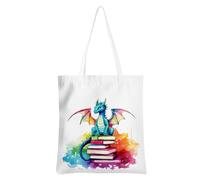 Wenboco Book Lovers Gifts Tote Bag Fantasy Books Dragon Bookworm Reusable Grocery Bags Beach Bag, Book Club Gifts, Multicolor 1369, 13.7 x 15.6 inches