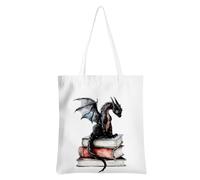 Wenboco Book Lovers Gifts Tote Bag Fantasy Books Dragon Bookworm Reusable Grocery Bags Beach Bag, Book Club Gifts, Multicolor 1373, 13.7 x 15.6 inches