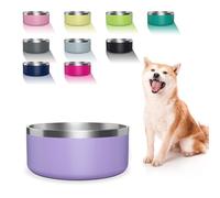WENBOKMIN Dog Bowl, Stainless Steel Dog Food and Water Bowl with Non Slip Quiet Bottom, Easy to Clean, Dishwasher Safe, 40oz, Light Purple