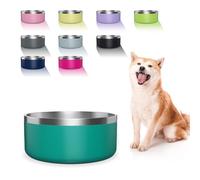 WENBOKMIN Dog Bowl, Stainless Steel Dog Food and Water Bowl with Non Slip Quiet Bottom, Easy to Clean, Dishwasher Safe, 40oz, Deep Green