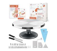 Wenburg Rotating Cake Plate Made of Aluminium Alloy - 35-Piece Cake Decoration Set - Rotating Cake Plate with Accessories - Piping Bags, Piping Nozzles, E-Book & More I Cake Turntable I Cake Stand